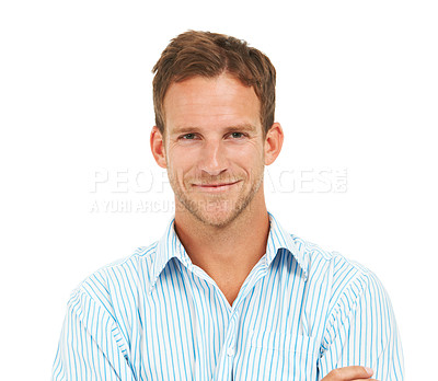 Buy stock photo Portrait, business man and face with white background, leadership and trust in Australia. Male model, corporate manager and professional worker on studio background, happy ceo and management success