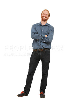 Buy stock photo Studio shot of a handsome man posing against a white background