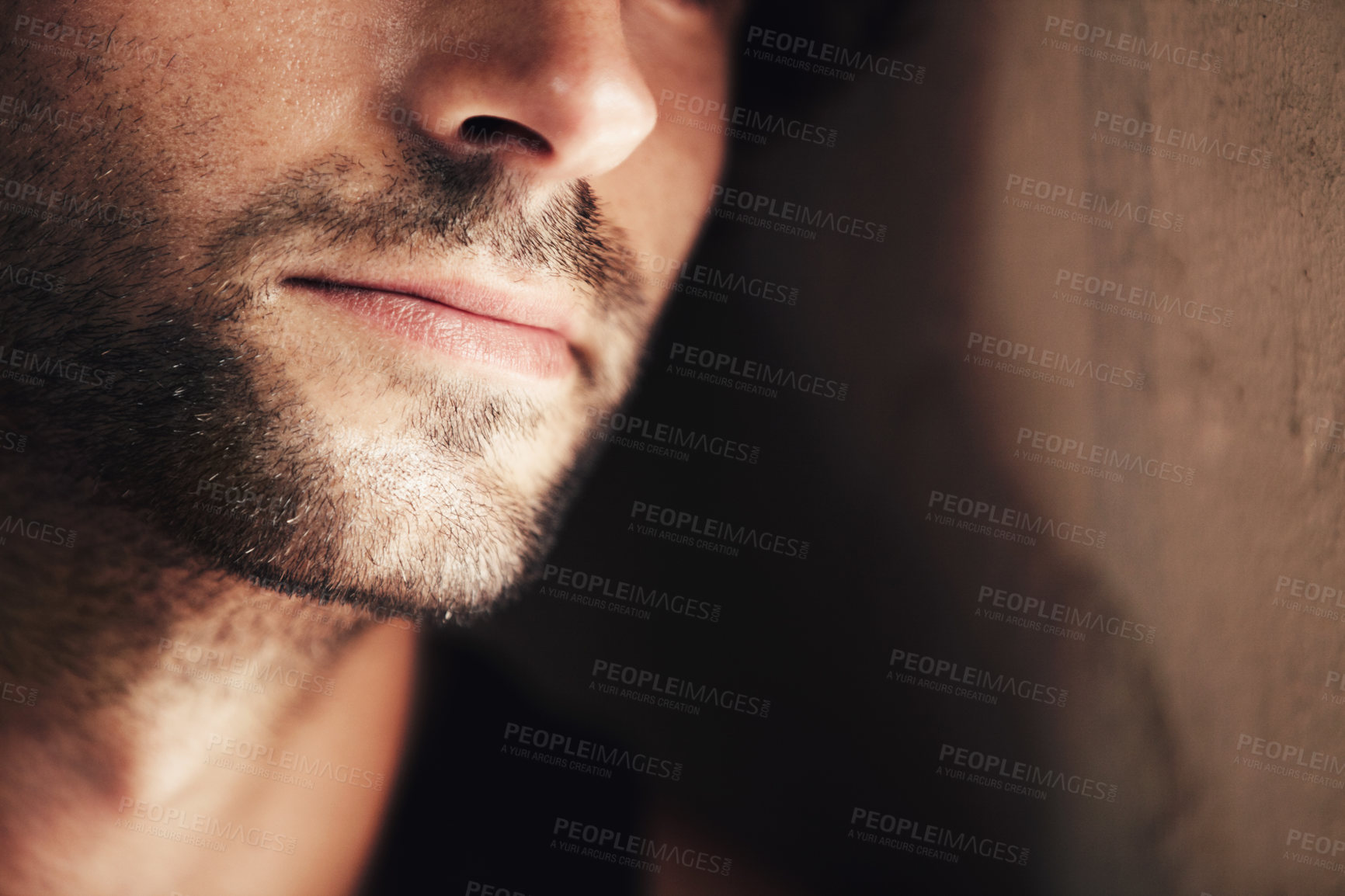 Buy stock photo Cropped image of the lower half of a handsome man's face
