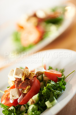 Buy stock photo Cropped view of a plate of salad