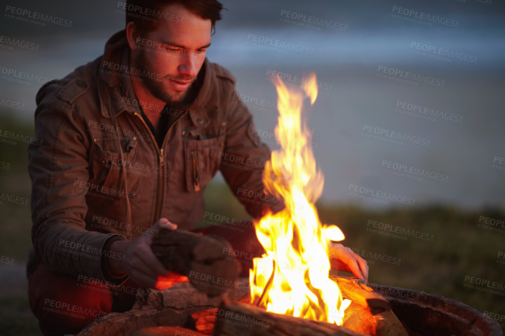 Buy stock photo Cropped view of a fire burning outdoors