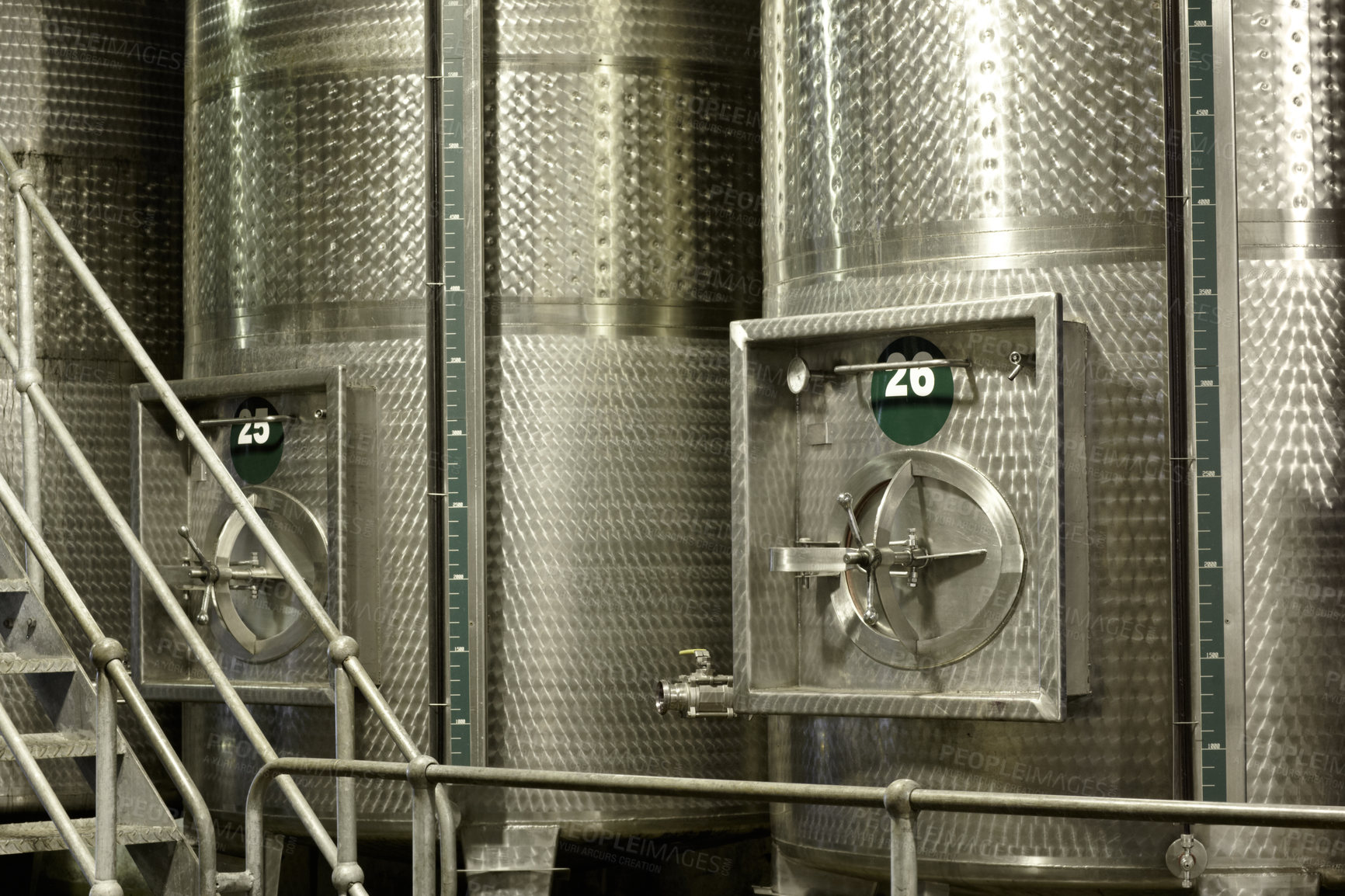 Buy stock photo Tankers for fermenting wine inside a wine factory