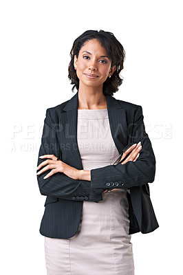 Buy stock photo Studio portrait of a successful businesswoman posing against a white background