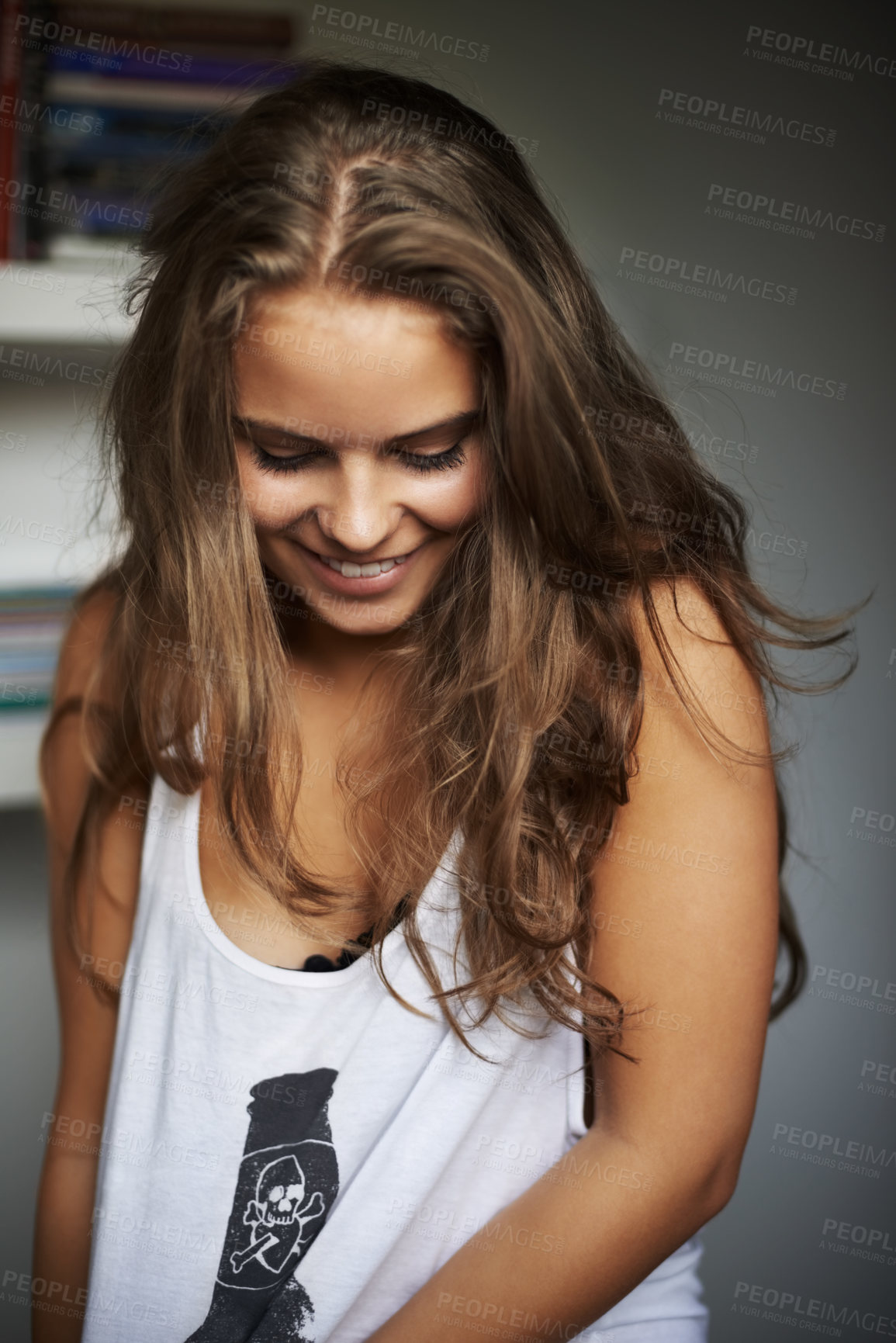 Buy stock photo A beautful young woman having a laugh