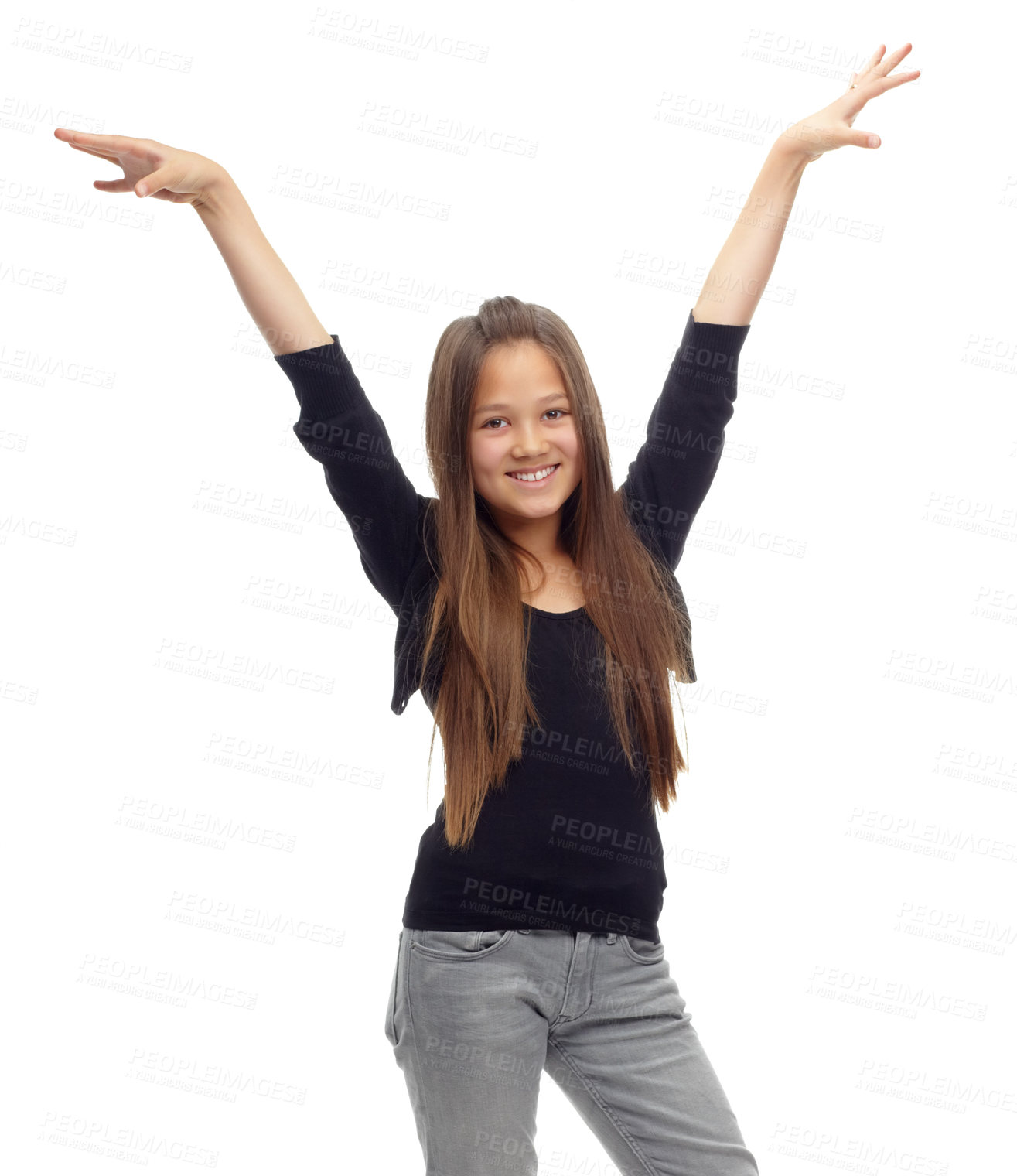 Buy stock photo Teenager, girl and portrait fashion or confidence smile in studio, school student at white background. Young person, model child or proud face or cool clothes or positive attitude, trendy or stylish