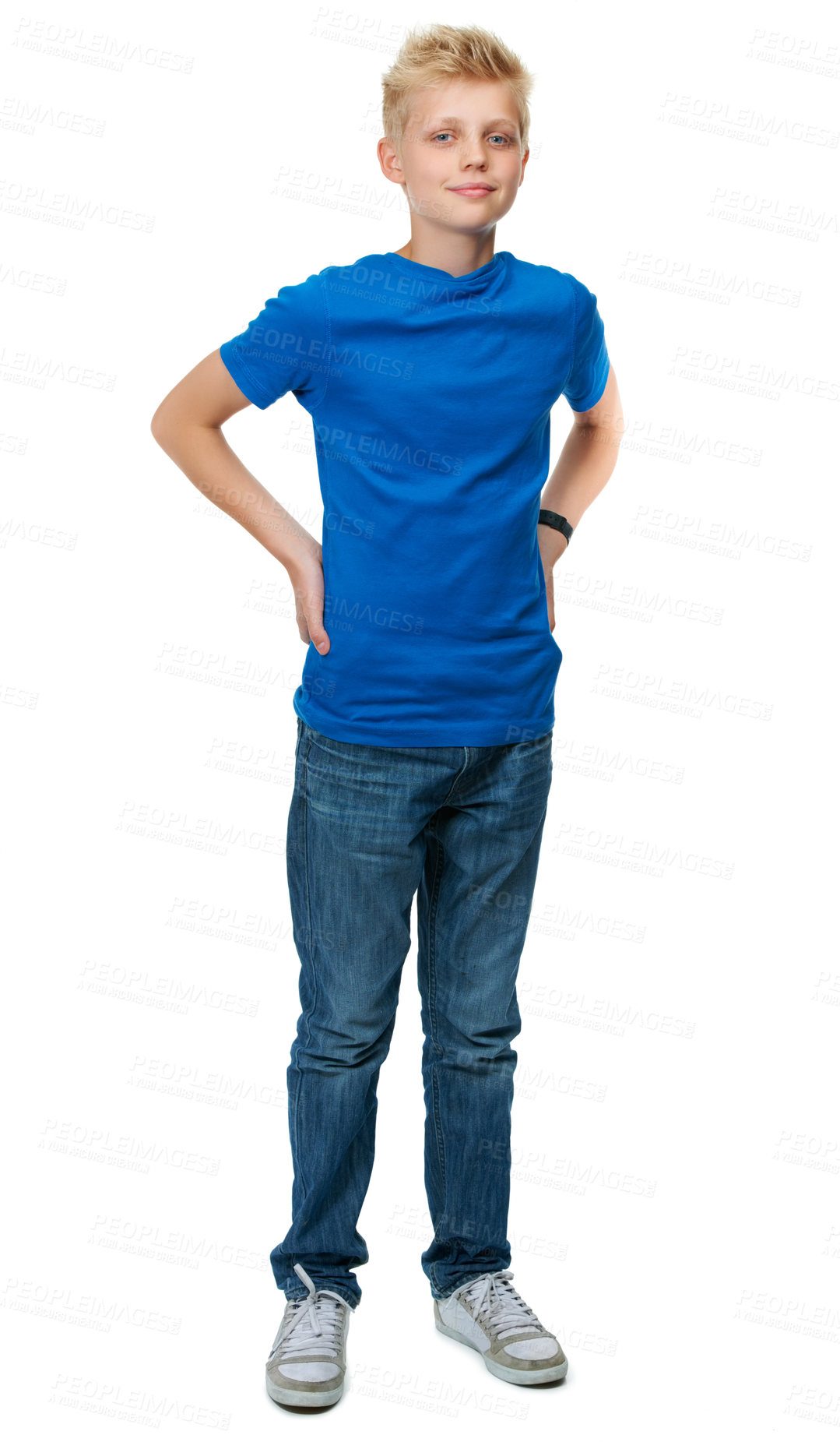 Buy stock photo Full-length studio portrait of a blond teenage boy against a white background