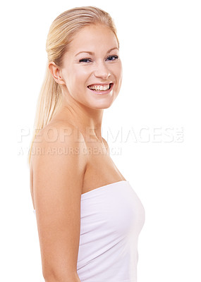 Buy stock photo Studio portrait of a gorgeous young woman isolated on white