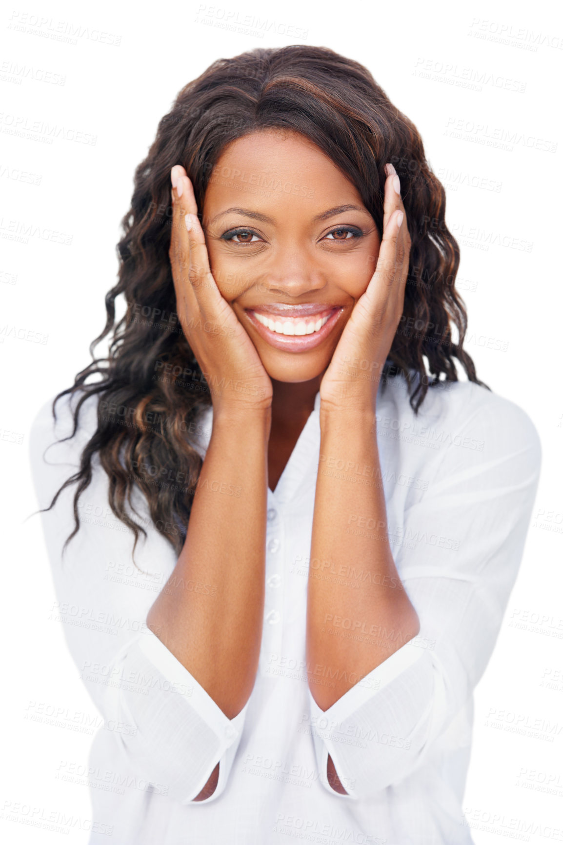 Buy stock photo Cropped view of a pretty african american woman looking surprised