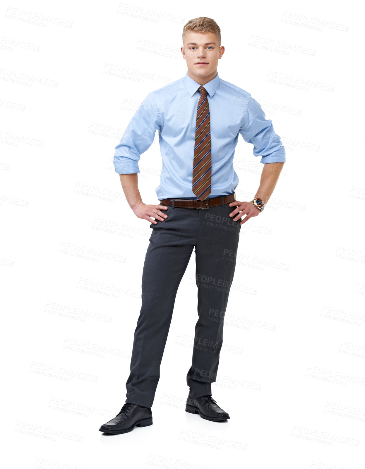 Buy stock photo Man, consultant and serious for portrait, employee and professional on white background. Confident, young and workplace for career, financial clerk and businessman for startup, job and corporate
