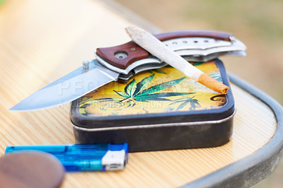 Buy stock photo Cropped shot of a marijuana&#039;s smokers kit
