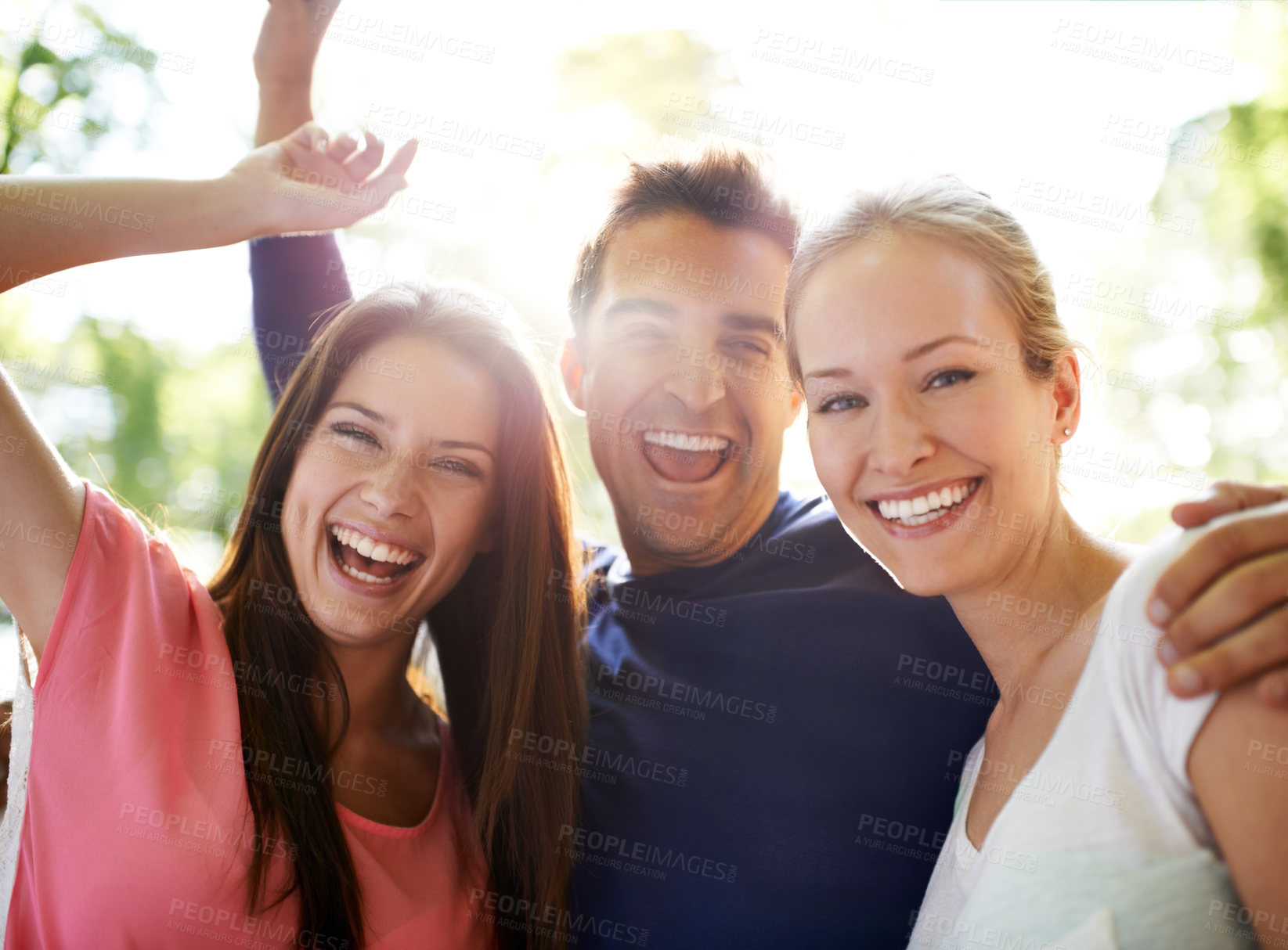 Buy stock photo A group of friends having fun together outdoors