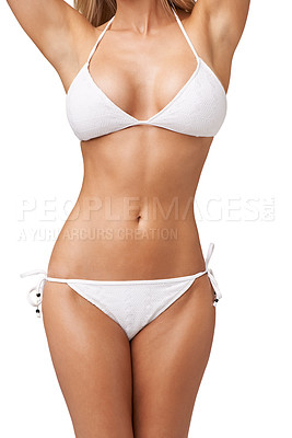 Buy stock photo Cropped image of the body of a gorgeous young woman wearing a bikini