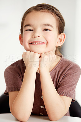 Buy stock photo Portrait of a cute little girl smiling confidently at the camera