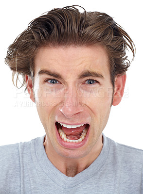 Buy stock photo Young man shouting at the camera - portrait