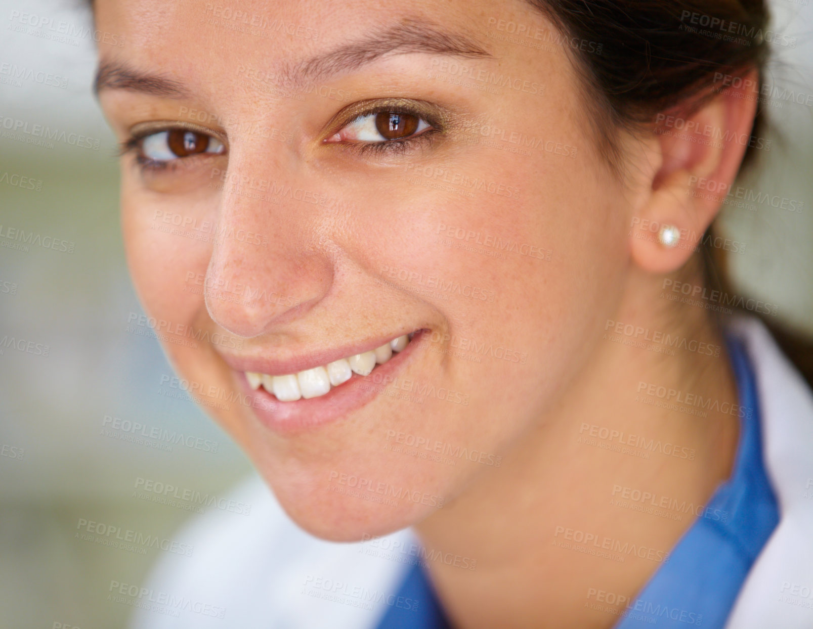Buy stock photo Portrait, smile and nurse with a young woman closeup in the hospital for healthcare you can trust. Face, medical and a happy or confident medicine professional in a clinic for expert treatment