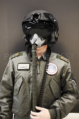 Buy stock photo A pilot standing in his flight gear