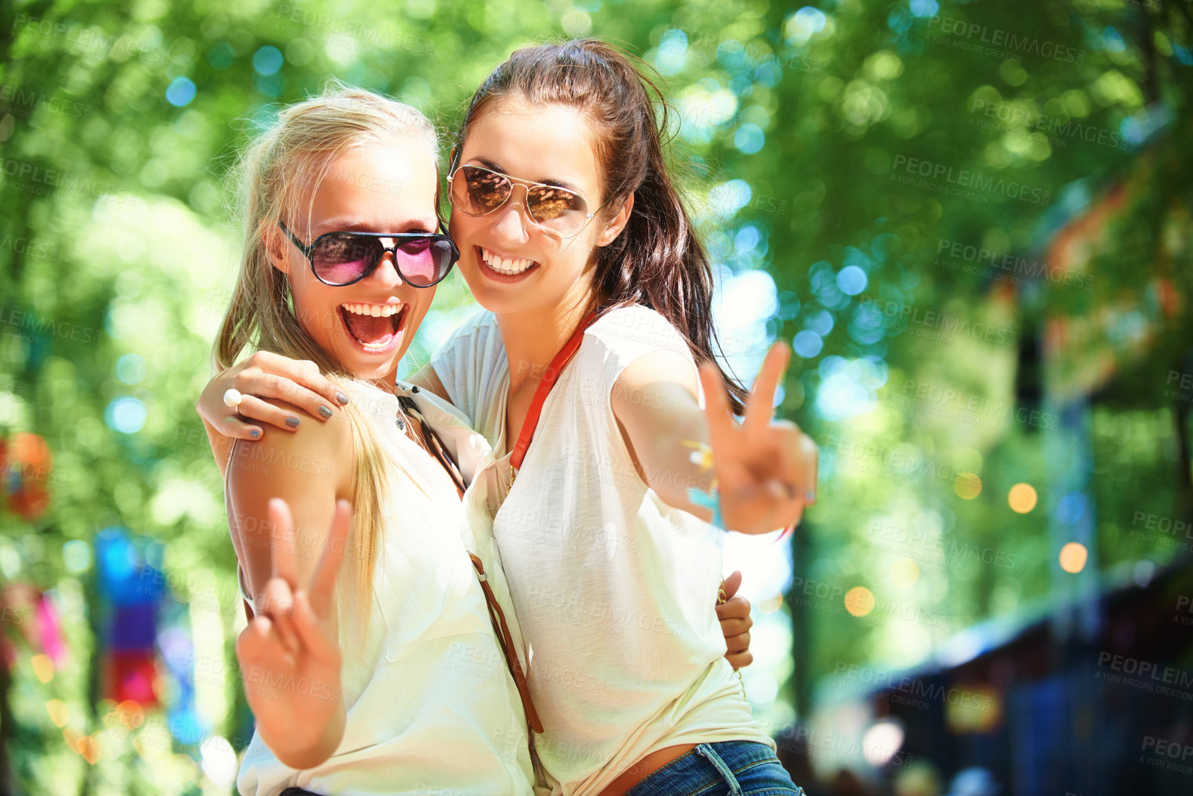 Buy stock photo Young teen friends having fun together in the sunshine