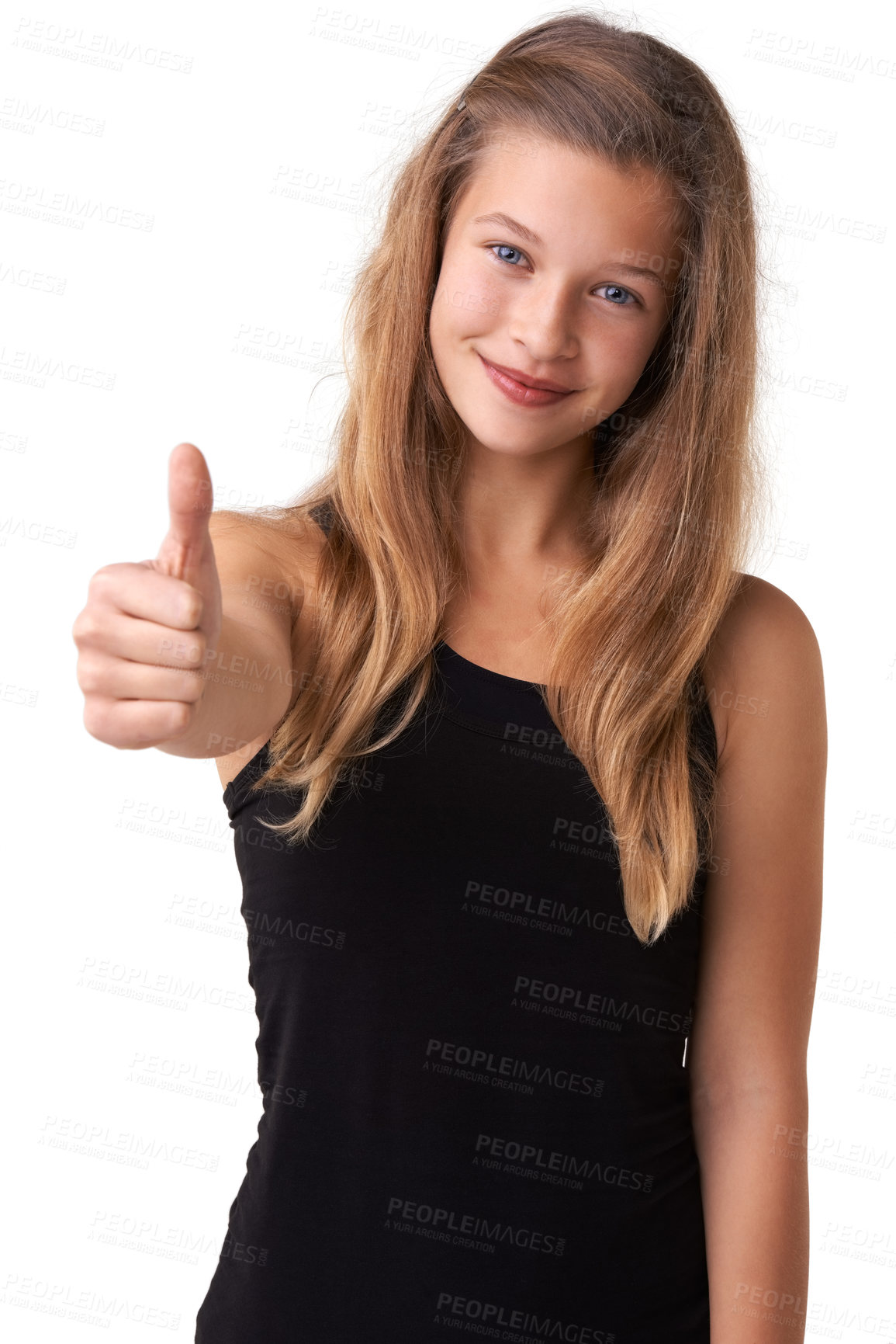 Buy stock photo Cropped view of a pretty young teen girl giving a thumb's up