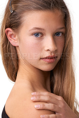 Buy stock photo Cropped view of a cute young teen girl