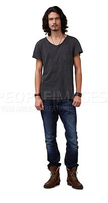 Buy stock photo Handsome young casual man standing against a white background - isolated