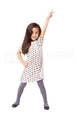 Buy stock photo Shot of an adorable little girl posing against a white background