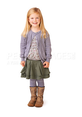 Buy stock photo Cute little girl standing confidently against a white background