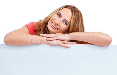 Buy stock photo A young woman lying on copyspace