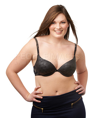 Buy stock photo A plump beauty working her curves on an isolated background