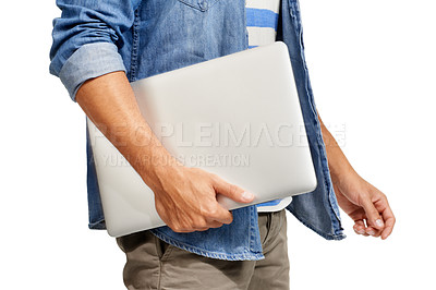 Buy stock photo Cropped image of a young man carrying his