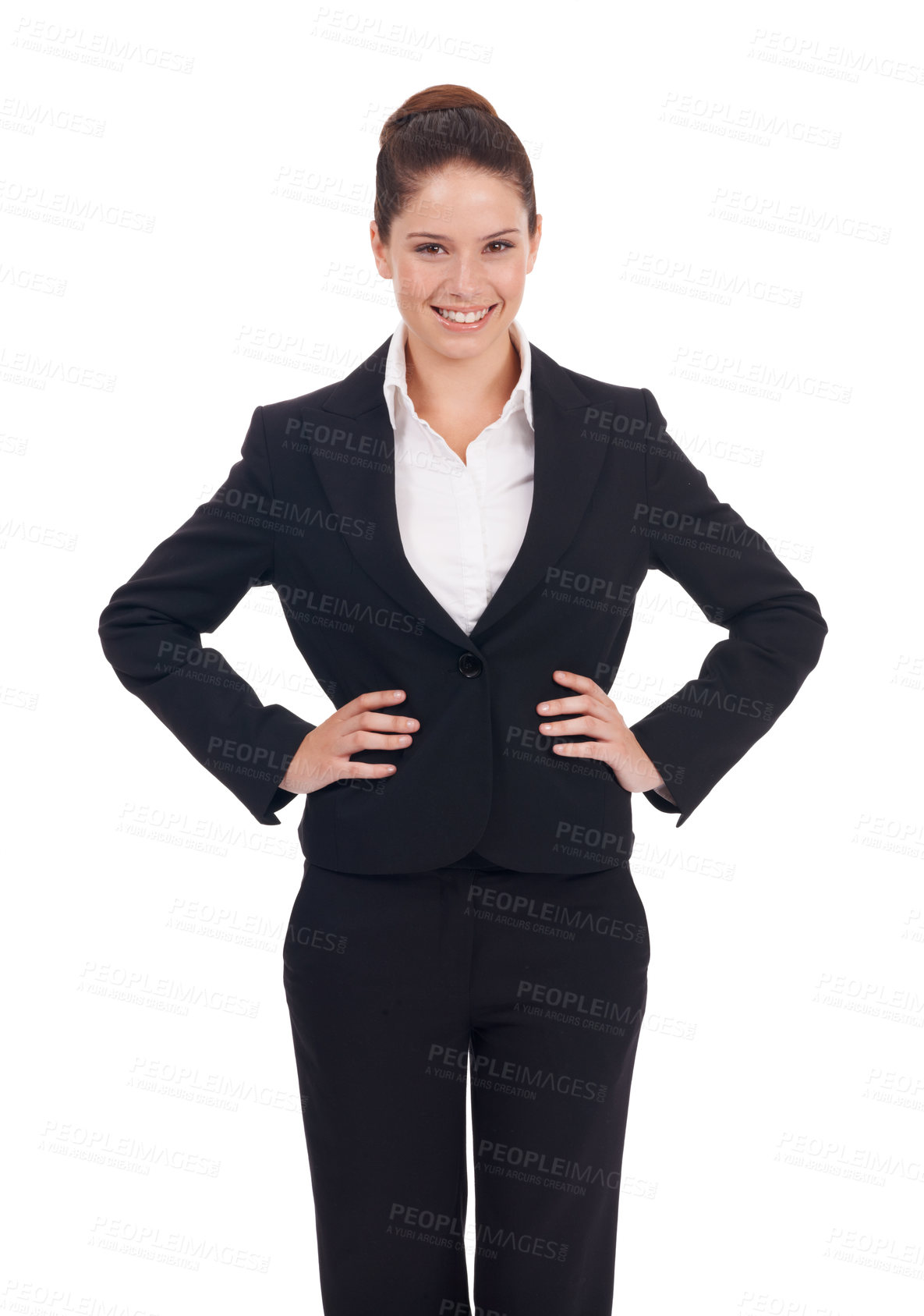 Buy stock photo Portrait, smile and business woman in studio confident, young and empowered on white background. Happy, face and female manager person posing with positivity, proud and professional while isolated
