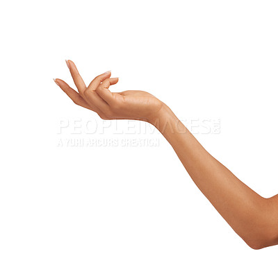 Buy stock photo A young woman's hand isolated on a white background