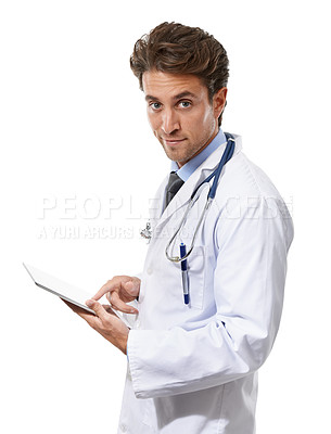Buy stock photo Portrait of a young doctor holding a clipboard and smiling at the camera