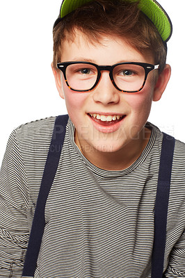 Buy stock photo A teenage boy wearing a hat and glasses