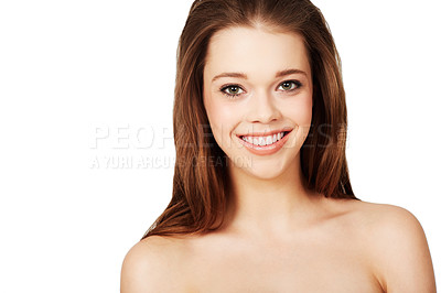 Buy stock photo Studio shot of a beautiful young woman posing with bare shoulders