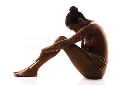 Buy stock photo Nude woman posing against a white background