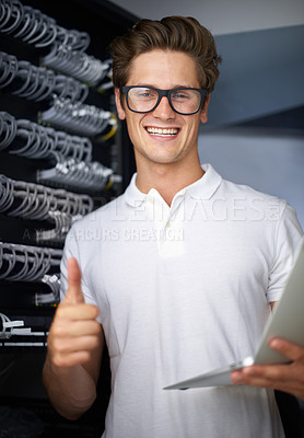 Buy stock photo A male technician giving you the thumbs up
