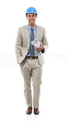 Buy stock photo Studio portrait of a handsome young engineer isolated on white