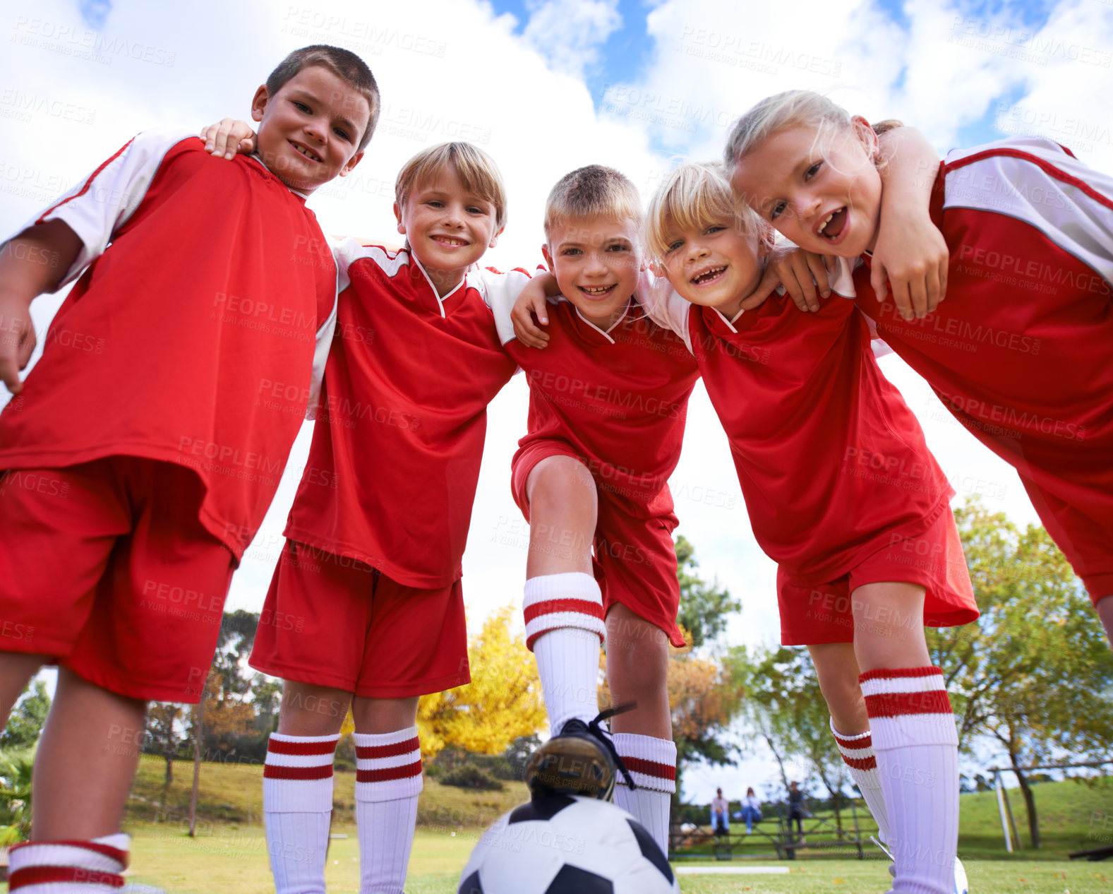 Buy stock photo Shot of a children's soccer team