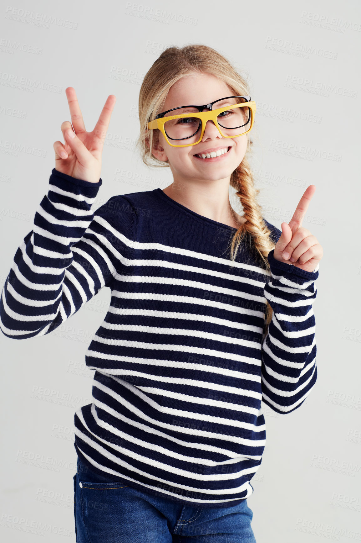 Buy stock photo Portrait of a cute girl gesturing with her hands