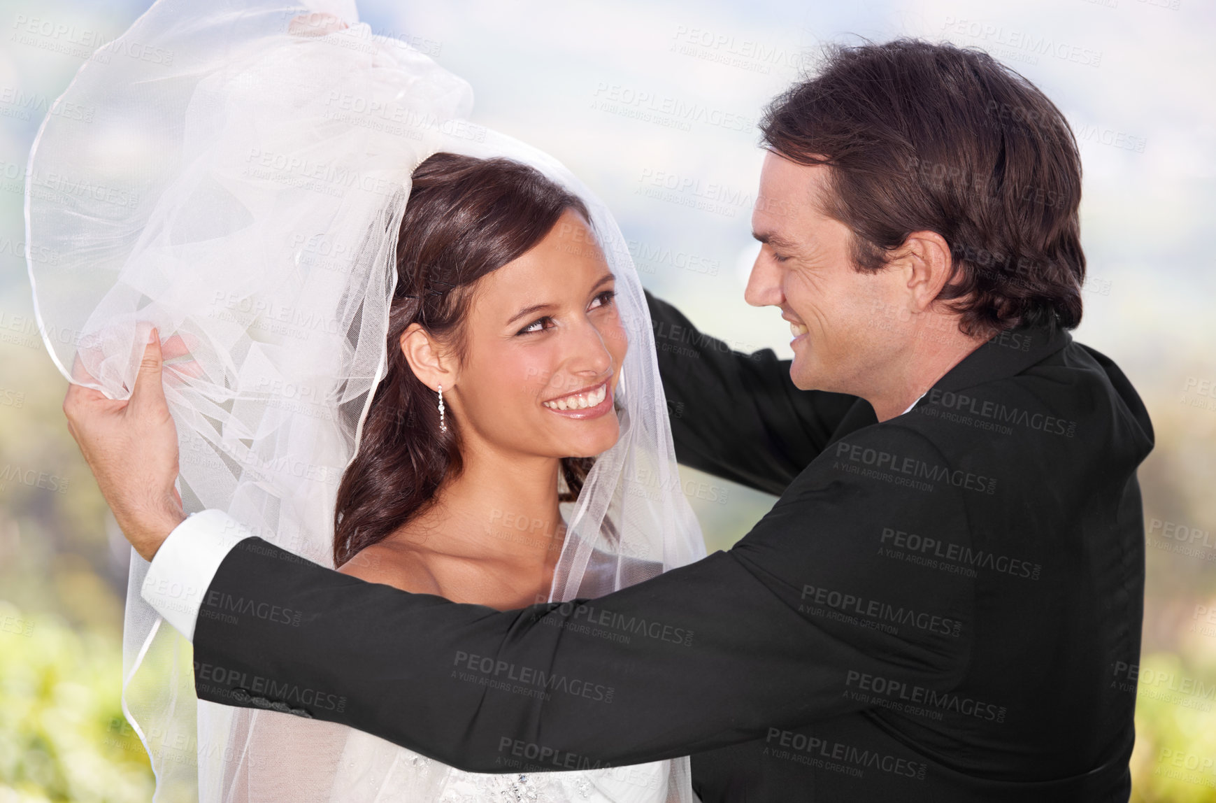 Buy stock photo A bride and groom on their wedding day