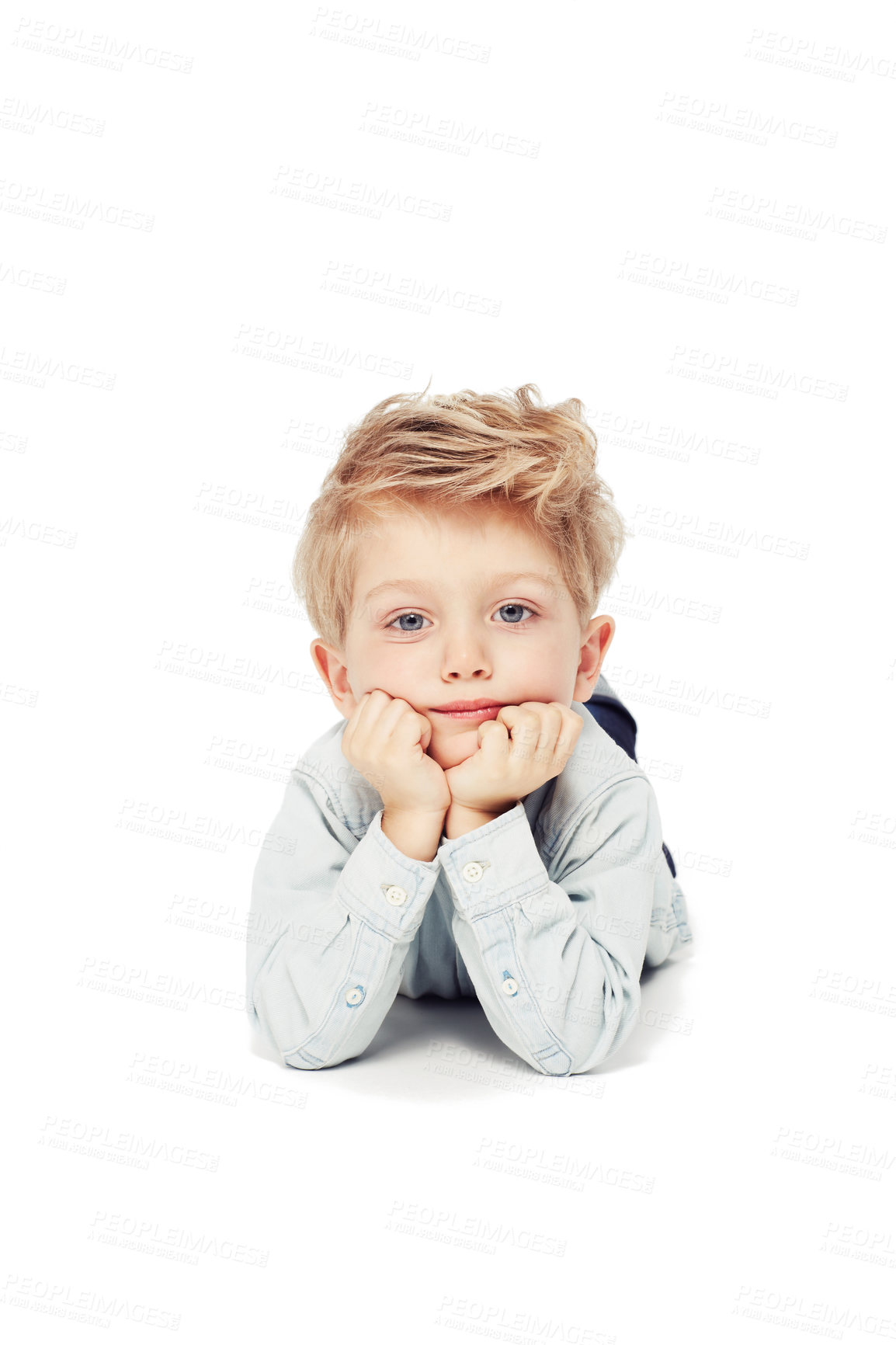 Buy stock photo Kid, model and portrait with shirt in studio background for fashion and youth of a person with confidence. Boy, child and calm in clothes with face for children with hair and confidence for kids.