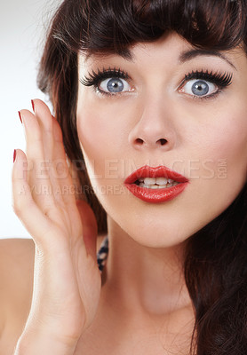 Buy stock photo Close up view of a sailor girl looking aghast