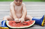 A baby's interest in watermelon