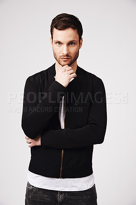 Buy stock photo Portrait of a stylish and thoughtful looking young man