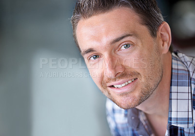 Buy stock photo Cropped view of a handsome man smiling