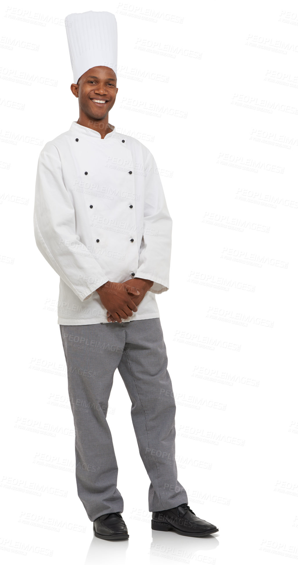 Buy stock photo Studio shot of a young chef isolated on white