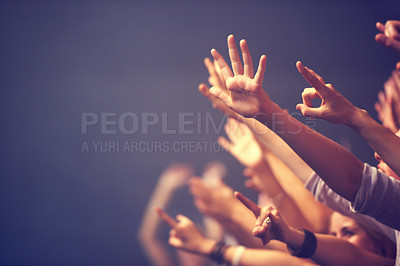 Buy stock photo Cropped shot of a crowd at a concert