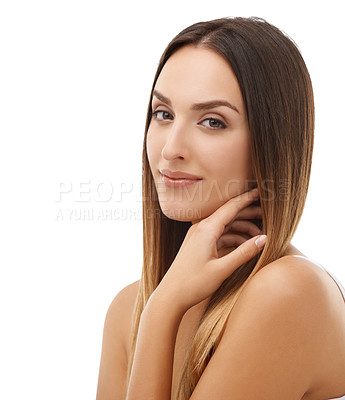 Buy stock photo Studio portrait of an attractive woman isolated on white