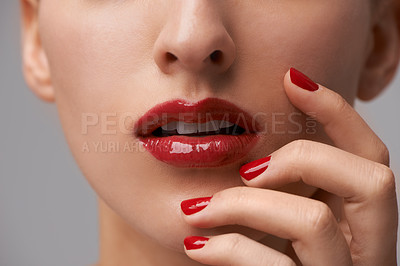 Buy stock photo Cropped view of a pair of luscious red lips