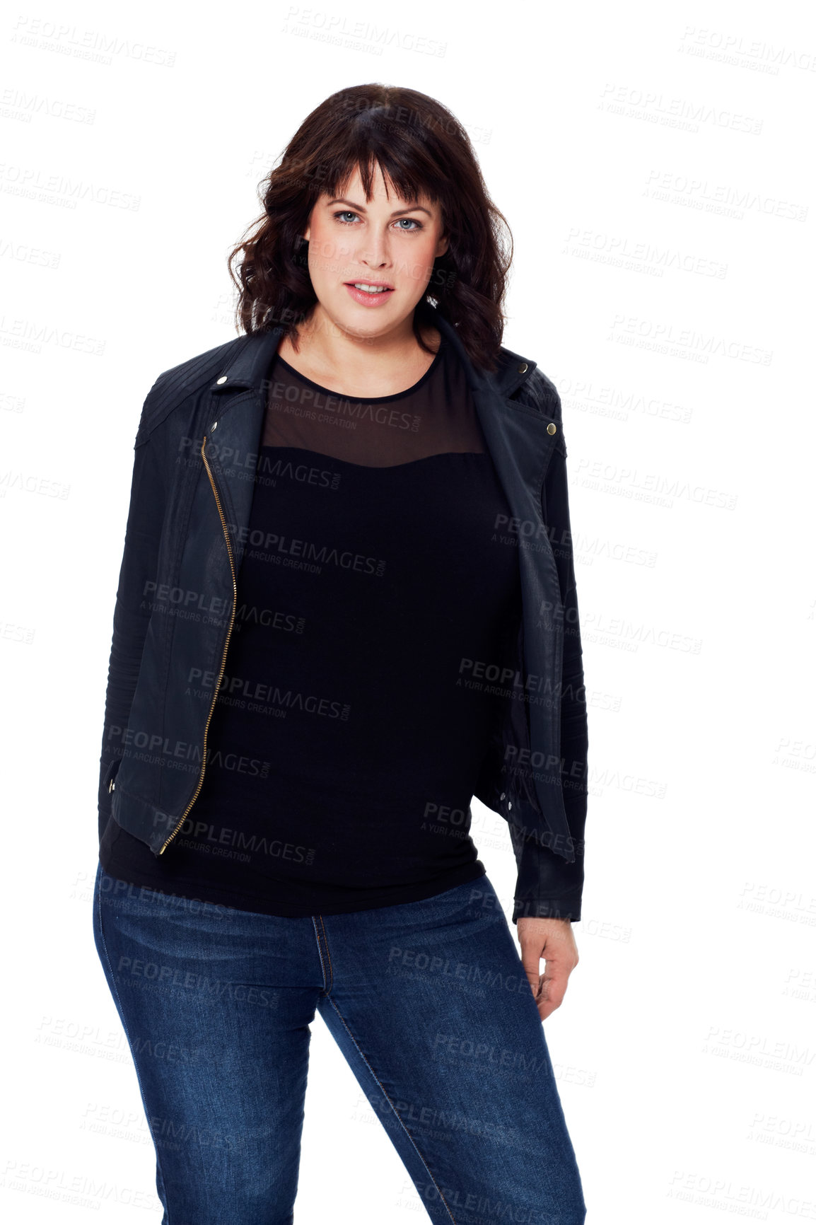 Buy stock photo Portrait, fashion and attitude with a woman in studio on a white background looking confident. Serious, style and confidence with a young female model posing in contemporary clothes or clothing